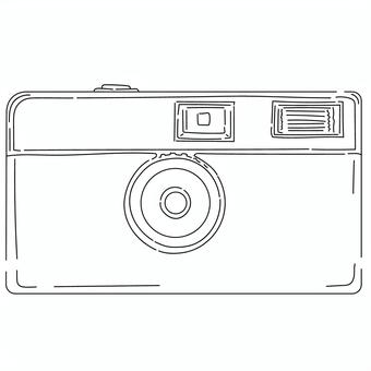 ハーフサイズフィルムカメラの線画イラスト カメラ,フィルムカメラ,ハーフサイズカメラ,線画,クラシックカメラ,白黒,モノクロ,レトロ,グラフィック,ビンテージのイラスト素材