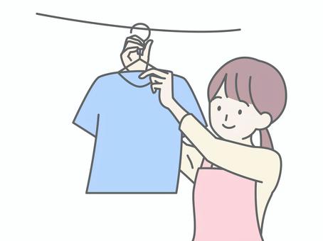 洗濯物を干す主婦 人物,女,エプロン,主婦,専業主婦,家政婦,ホームヘルパー,お手伝いさん,ママ,お母さんのイラスト素材