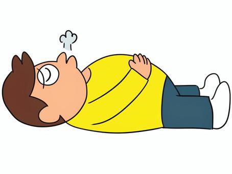 食べ過ぎた人のイラスト 食べ過ぎ,男性,挨拶,満腹,肥満,男の子,黄色,過食,お腹,人物のイラスト素材