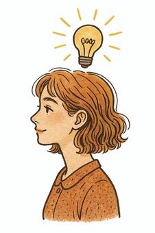 ひらめく女性の横顔