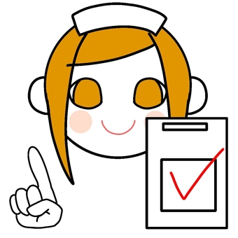チェック用紙の説明をする看護師の女の子