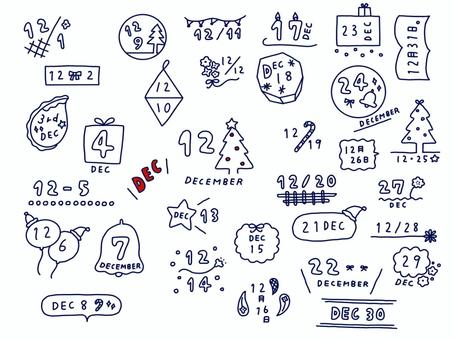 12月｜日付シート 日付,日付シート,手帳,手帳デコ,デコ,ノート,ノートデコ,日記,カレンダー,貼るのイラスト素材