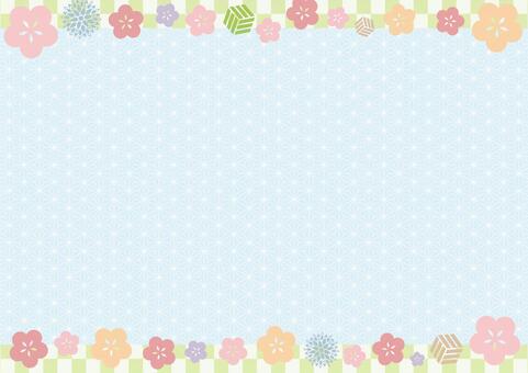 梅と麻の葉の背景-3（A4横） 麻の葉,梅,市松,ひなまつり,フレーム,春,ひな祭り,背景,3月,枠のイラスト素材