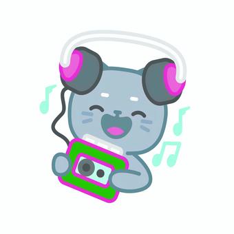 イラスト017 猫,音楽,ヘッドホン,リラックス,かわいい,キャラクター,笑顔,楽しい,動物,日常のイラスト素材