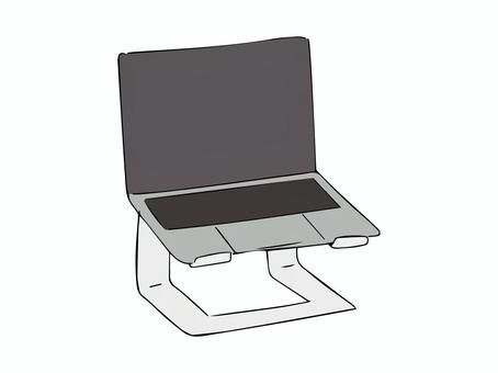 スタンドに乗せたパソコン パソコン,ノートパソコン,スタンド,作業,ガジェット,台,乗せる,手描きのイラスト素材