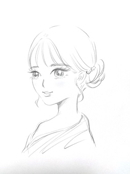 鉛筆で描いた女性の横顔イラスト 鉛筆画,女性,美人,横顔,和風,手描き,柔らかい雰囲気,美しい,シンプル,儚いのイラスト素材