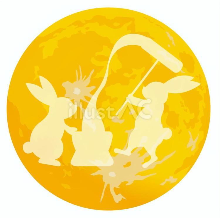 満月（餅をつくウサギ）_25 満月,月,うさぎのイラスト素材