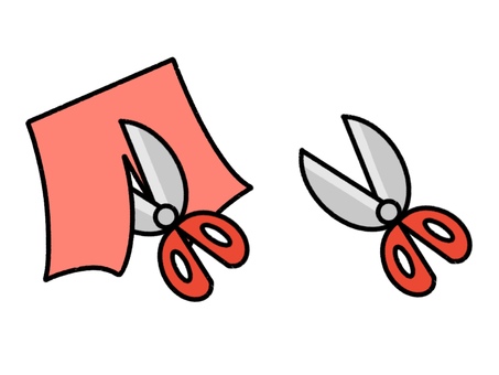 ハサミを使って紙を切る～赤～ ハサミ,切る,折り紙,紙,用紙,工作,図工,作る,文房具,色紙のイラスト素材