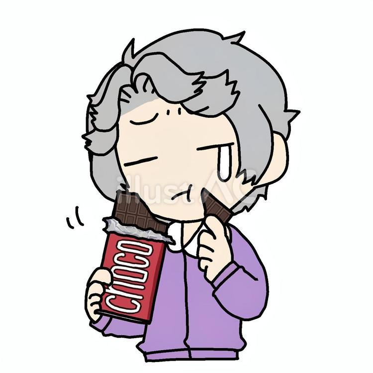 泣いてチョコを食べるおばあさん おばあさん,板チョコ,泣くのイラスト素材