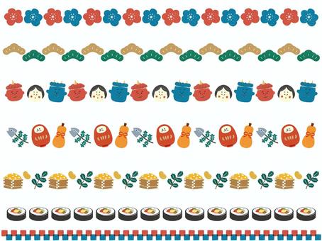 節分のかわいいはんこ風飾り罫セット 節分,飾り罫,飾り,恵方巻,鬼,節分豆,赤鬼,青鬼,おかめ,恵方のイラスト素材