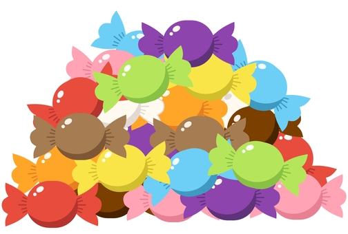 シンプルな飴玉キャンディーてんこ盛り 飴,キャンディー,飴玉,アメちゃん,包み紙,包装,お菓子,おやつ,食べ物,カラフルのイラスト素材