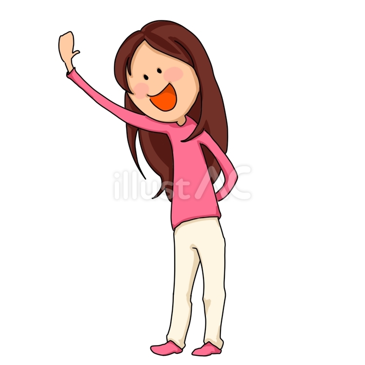 手を上げる女性 女性,こちら,どうぞのイラスト素材