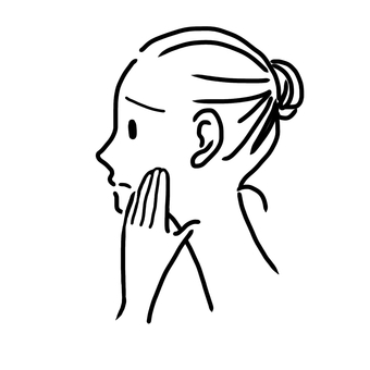 線画のスキンケアに悩むシンプル人　横顔 女性,美人,若い,綺麗,かわいい,おしゃれ,美容,スキンケア,横顔,手のイラスト素材