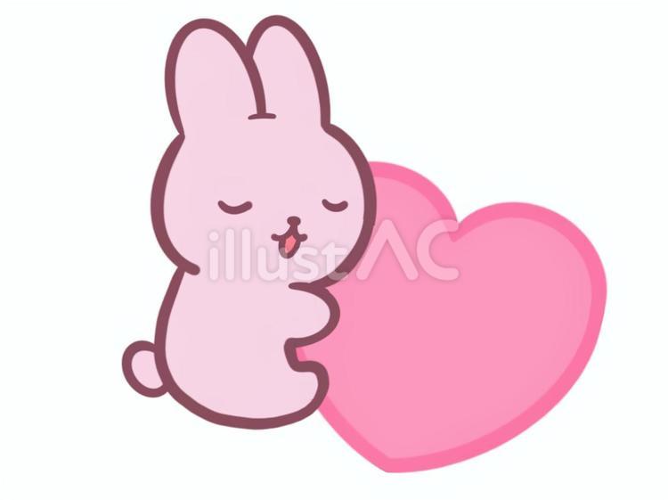 ハートに抱きつくウサギ マスコット,キャラクター,うさぎのイラスト素材