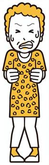  大阪のおばちゃん(黄)-213-全身 悔しい,おばちゃん,大阪,ヒョウ柄,おばはん,中年,女性,関西,派手,おばさんのイラスト素材