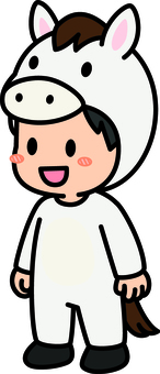 白の馬の着ぐるみの男の子です。 馬,着ぐるみ,シンプルのイラスト素材