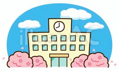 桜花咲く学校<青空背景付き>