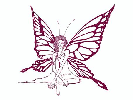 蝶の羽の妖精 蝶,蝶の羽,妖精,おしゃれ,線画,シンプルのイラスト素材