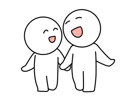 笑顔で手を繋ぐ棒人間 笑顔,棒人間,手を繋ぐ,散歩,嬉しい,楽しい,幸せ,幸福,かわいい,シンプルのイラスト素材