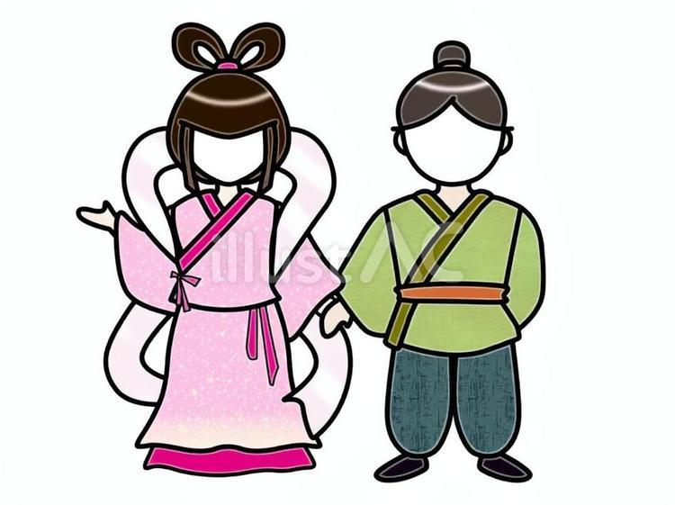 ピンクの織姫と彦星の顔ハメ(背景なし) 七夕,顔ハメ,顔出しのイラスト素材