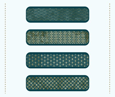 和柄とゴールドの濃青緑バナーセット バナー,長方形,デザイン,エレメント,和柄,青海波,紗綾形,麻の葉,七宝,青緑のイラスト素材