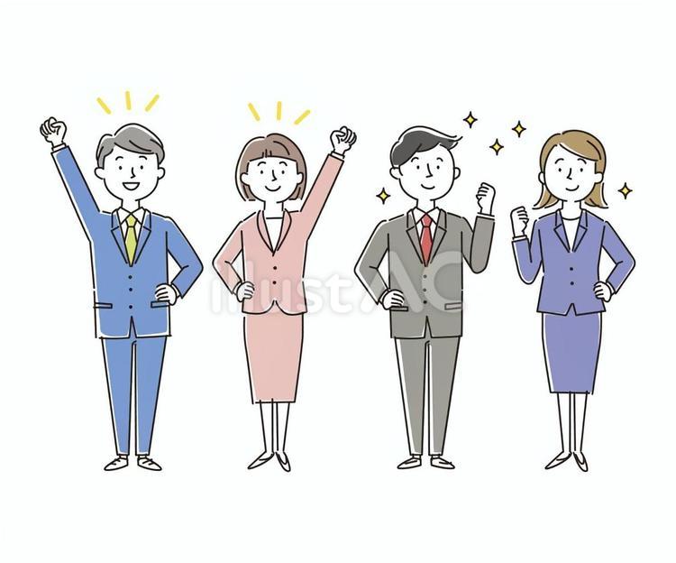 ガッツポーズする会社員の男女_01 会社員,社員,ビジネスマンのイラスト素材