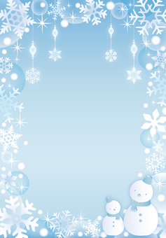 雪と氷の雪だるまフレーム２（縦） 冬,雪の結晶,ゆきだるま,雪,キラキラ,かわいい,フレーム,背景,オーナメント,カードのイラスト素材