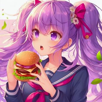 ハンバーガーを食べる学生