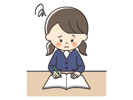 問題が解けない女子生徒 勉強,宿題,学習,悩む,困る,考える,わからない,解けない,難しい,疑問のイラスト素材
