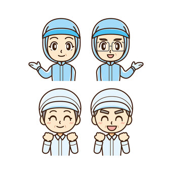 衛生服の中高年 衛生服,作業服,食品衛生,防護服,白衣,給食,食品工場,調理場,クリーンルーム,男女のイラスト素材