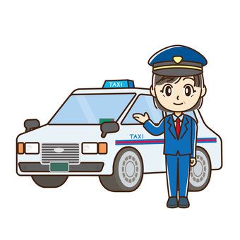 タクシーの運転手（年配女性） タクシー,運転手,タクシードライバー,制服,人物,案内,女性,交通機関,帽子,仕事のイラスト素材