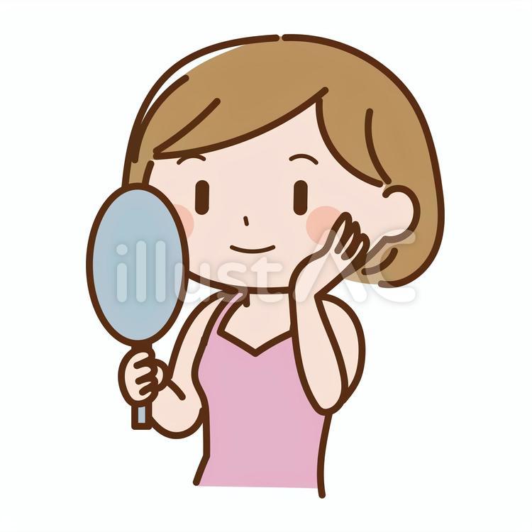 手鏡で顔を見ている女性 女性,手鏡,人物のイラスト素材