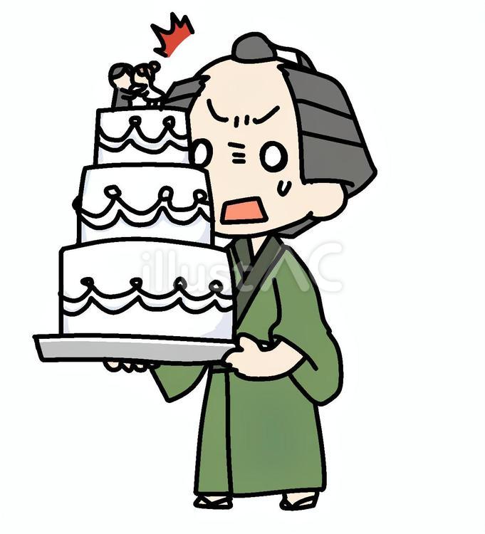 ケーキと驚く町民 町民,ウェディングケーキ,驚くのイラスト素材