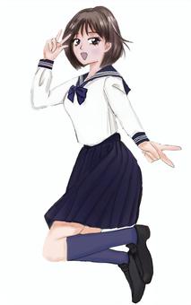 Illustration, girl, woman high student, sailor suit, 