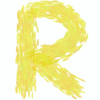 手描き風・黄色のアルファベット「R」 アルファベット,英語,黄色,手描き風,水彩,筆,デザイン素材,教育,ポップ,明るいのイラスト素材