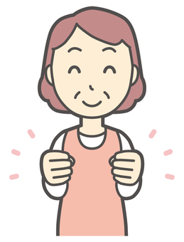  小さくガッツポーズするおばさん ガッツポーズ,女性,人,人物,主婦,中年,シニア,エプロン,ママ,お母さんのイラスト素材