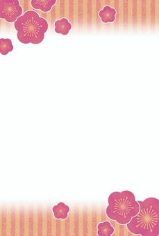 梅の花のはがき、年賀状素材。  花,梅,年賀状,縦,はがき,壁紙,赤,可愛い,和,草花のイラスト素材