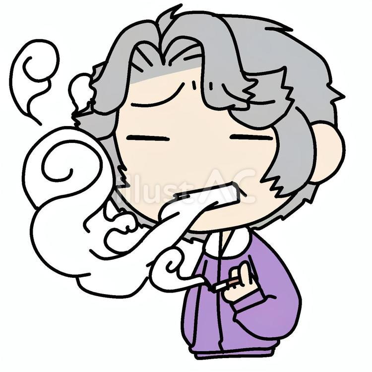 眉を寄せて煙草を吸うおばあさん おばあさん,喫煙者,不快のイラスト素材