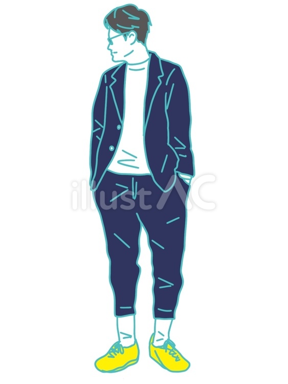 お洒落な男性 人物,白背景,手描きのイラスト素材