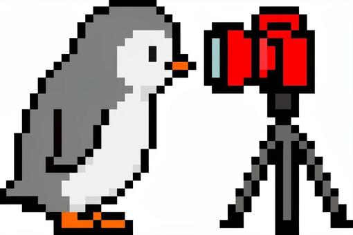 ドット絵のカメラに近づくグレーのペンギン ドット絵,ペンギン,接近,近づく,シンプル,カメラ目線,アップ,正面,どアップ,動物のイラスト素材