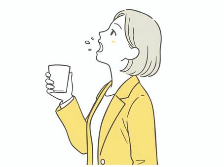 うがいをする女性１ うがい,風邪,若い,インフルエンザ,予防,女性,花粉症,スーツ,感染予防,衛生のイラスト素材