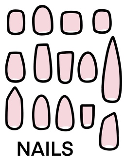 ピンクの爪の形セット ネイルチップ,爪,材料,線画,セット,形,種類,14個,ホビー,趣味のイラスト素材
