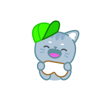イラスト0118 猫,キャラクター,かわいい,パン,食べ物,緑の帽子,笑顔,シンプル,朝ごはん,幸せのイラスト素材