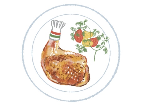 クリスマス　チキン チキン,クリスマス,ローストチキン,ディナー,シンプル,挿絵,手描き,手書き,アイコン,背景透過のイラスト素材