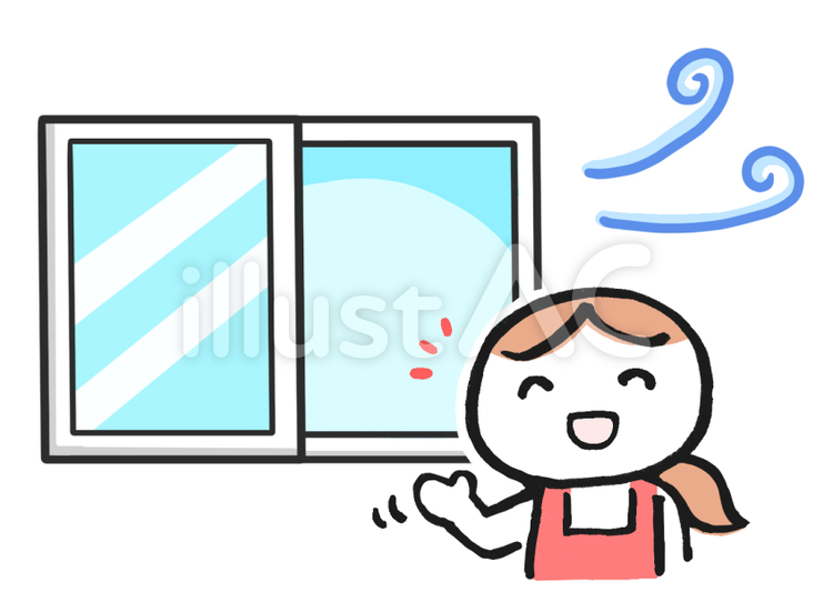 換気する女性（笑顔）２ 換気,手描き,窓のイラスト素材