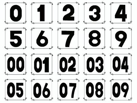 ゼッケン 数字,ゼッケン,ピン付き,種類,セット,背番号,番号,pop調,挿絵,ワンポイントのイラスト素材