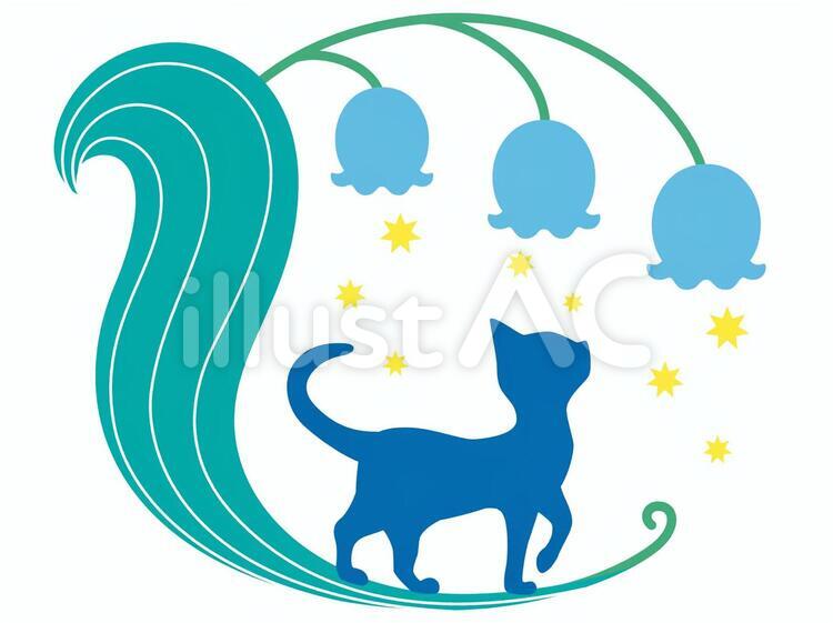 スズランとねこ Cat,幸せ,水色のイラスト素材