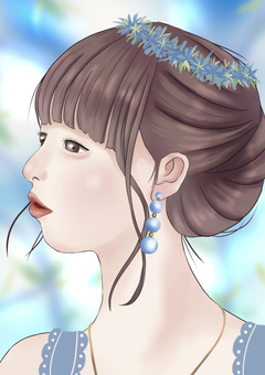 女性イラスト 女性イラスト 女性,人物,ピアス,花冠,横顔のイラスト素材