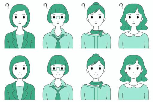 女性の表情セット（疑問と解決）