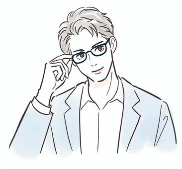 眼鏡をかけるかっこいい男性 眼鏡,若い,先生,教師,知的,人物,手描き,20代,30代,講師のイラスト素材